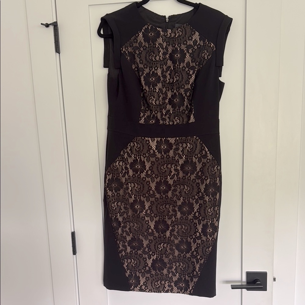 Adrianna Papell Black and Nude Sleeveless Shift Dress